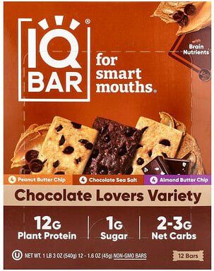 IQBAR, Plant Protein Bars, pflanzliche Proteinriegel, Sorte für Schokoladenliebhaber, 12 Riegel, je 45 g (1,6 oz.).