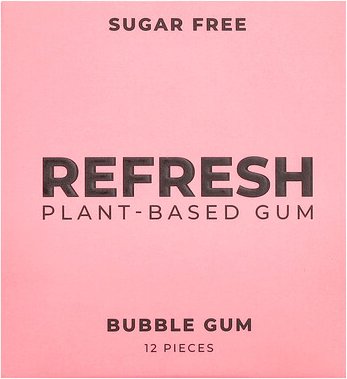 Refresh Gum, Plant-Based Bubble Gum, Kaugummi auf pflanzlicher Basis, 12 Stück