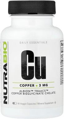 NutraBio, Copper Bisglycinate Chelate, Kupferbisglycinat-Chelat, 3 mg, 90 pflanzliche Kapseln