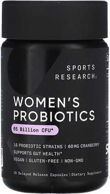Sports Research, Probiotika für Frauen, Cranberry, 65 Milliarden KBE, 30 Kapseln mit verzögerter Freisetzung