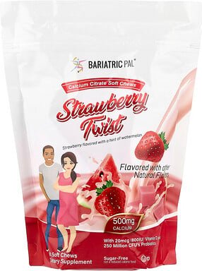 BariatricPal, Calcium Citrate Soft Chews, weiche Calciumcitrat-Kau-Snacks, Erdbeer-Twist, 90 weiche Kau-Snacks