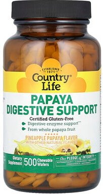 Country Life, Papaya-Verdauungsunterstützung, Ananas-Papaya, 500 Kauwaffeln