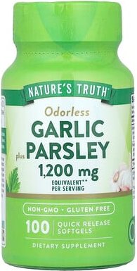Nature's Truth, Odorless Garlic Plus Petersilie, geruchloser Knoblauch plus Petersilie, 100 Weichkapseln mit schneller F...