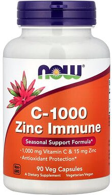 NOW Foods, C-1000, Zinc Immune, Zink zur Unterstützung des Immunsystems, 90 pflanzliche Kapseln