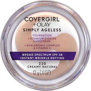 Covergirl, Olay Simply Ageless, Foundation, LSF 28, 220 cremig und natürlich, 12 g (0,4 oz.)