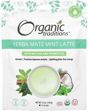 Organic Traditions, Yerba Mate Mint Latte with Matcha and Probiotics, Yerba Mate-Minze-Latte mit Matcha und Probiotika, ...