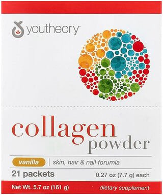 Youtheory, Kollagenpulver, Vanille, 21 Päckchen, je 7,7 g (0,27 oz.)