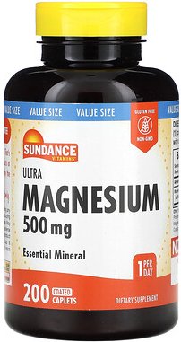 Sundance Vitamins, Ultra Magnesium, 500 mg, 200 überzogene Kapseln