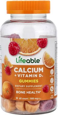 Lifeable, Calcium + Vitamin D3 Fruchtgummis, natürliche Früchte, 60 Fruchtgummis