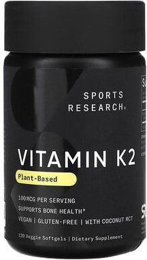 Sports Research, Vitamin K2, pflanzliches Vitamin K2, 100 mcg, 120 vegetarische Weichkapseln