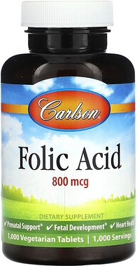 Carlson, Folic Acid, Folsäure, 800 mcg, 1.000 pflanzliche Tabletten
