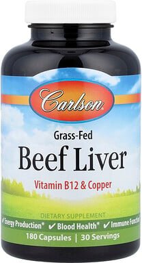 Carlson, Grass-Fed Beef Liver, Leber von grasgefütterten Rindern, 180 Kapseln