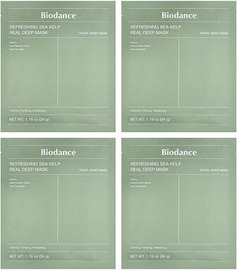 Biodance, Refreshing Sea Kelp Real Deep Beauty Mask, erfrischende Sea Kelp Real Deep Beauty-Maske, 4 Tuchmasken, je 34 g...
