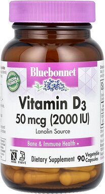 Bluebonnet Nutrition, Vitamin D3, 50 mcg (2.000 IU), 90 pflanzliche Kapseln