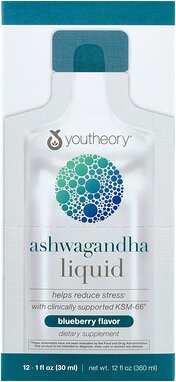 Youtheory, Ashwagandha Liquid, flüssiges Ashwagandha, Heidelbeere, 12 Beutel, je 30 ml (1 fl. oz.).