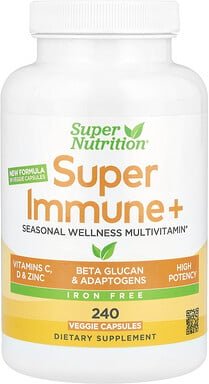 Thumbnail - Super Nutrition, Super Immune+ Multivitamin with Vitamin C, Vitamin D, Zinc, and Beta Glucan, Multivitamin mit Vitamin C...