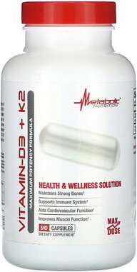Metabolic Nutrition, Vitamin D3 + K2, 90 Kapseln