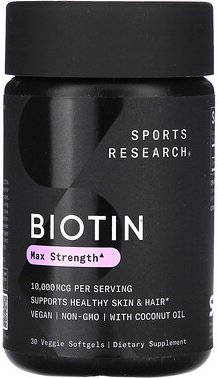 Sports Research, Biotin mit Kokosnussöl, 10.000 mcg, 30 vegetarische Weichkapseln