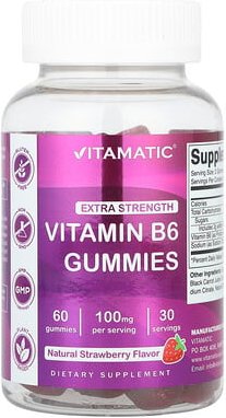 Vitamatic, Vitamin B6, natürliche Erdbeere, 60 Fruchtgummis (50 mg pro Fruchtgummi)