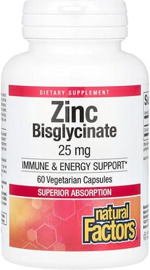 Natural Factors, Zinkbisglycinat, 25 mg, 60 vegetarische Kapseln
