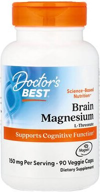 Doctor's Best, Brain Magnesium with Magtein®, Magnesium für das Gehirn mit Magtein, 90 pflanzliche Kapseln (50 mg pro Ka...
