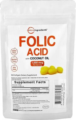 Thumbnail - Micro Ingredients, Folic Acid, Folsäure, 1.000 mcg, 500 Weichkapseln