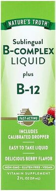 Nature's Truth, Sublingual B-Complex Liquid Plus B12, Sublingualtabletten, Beerengeschmack, 59 ml (2 fl. oz.)