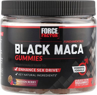 Force Factor, Fundamentals, Black Maca Gummies, schwarze Maca-Fruchtgummis, Passionsbeere, 60 Fruchtgummis