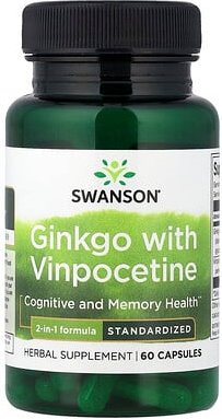 Swanson, Ginkgo with Vinpocetine, Ginkgo mit Vinpocetin, standardisiert, 60 Kapseln