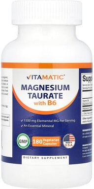 Vitamatic, Magnesium Taurate with B6, Magnesiumtaurat mit B6, 180 pflanzliche Kapseln