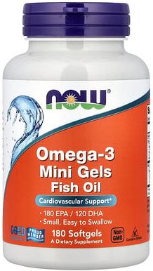 NOW Foods, Omega-3 Mini Gels Fish Oil, Omega-3-Fischöl in Miniweichkapseln, 180 Weichkapseln (0,5 g pro Weichkapsel)