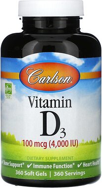 Thumbnail - Carlson, Vitamin D3, 100 mcg (4.000 IU), 360 Weichkapseln