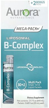 Aurora Nutrascience, Liposomal B Complex, liposomaler B-Komplex, 32 Päckchen, je 20 ml (0,68 fl. oz.).