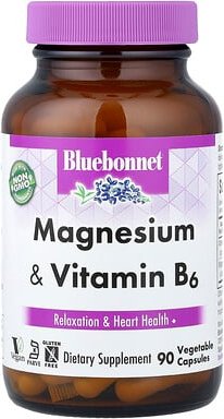 Bluebonnet Nutrition, Magnesium & Vitamin B6, Magnesium und Vitamin B6, 90 pflanzliche Kapseln