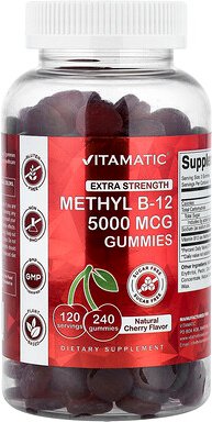 Vitamatic, Methyl-B12-Fruchtgummis, natürliche Kirsche, zuckerfrei, 240 Fruchtgummis (2.500 mg pro Gummi)
