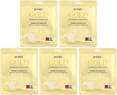 Petitfee, Gold Hydrogel Beauty Mask Pack, 5 Tuchmasken, je 32 g (1,12 oz.).