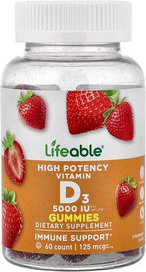 Lifeable, High Potency Vitamin D3 Gummies, hochwirksame Vitamin-D3-Fruchtgummis, Erdbeere, 60 Fruchtgummis (62,5 mg (2.5...