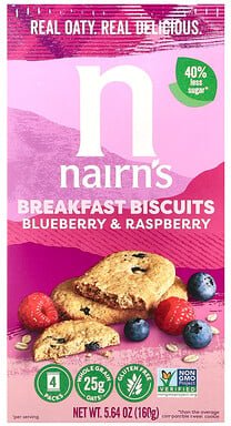 Nairn's, Breakfast Biscuits, Blueberry & Raspberry, Frühstückskekse, Heidelbeere und Himbeere, 160 g (5,64 oz.)