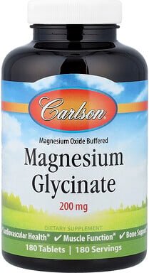 Carlson, Magnesium Glycinate, Magnesiumglycinat, 200 mg, 180 Tabletten