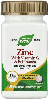 Nature's Way, Zinc With Vitamin C & Echinacea, Zink mit Vitamin C und Echinacea, wilde Beere, 60 vegane Lutschtabletten