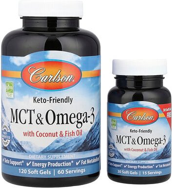 Carlson, MCT und Omega-3, 120 + 30 kostenlose Weichkapseln
