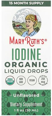 MaryRuth's, Organic Iodine Liquid Drops, flüssige Bio-Jod-Tropfen, geschmacksneutral, 250 mcg, 30 ml (1 fl. oz.)