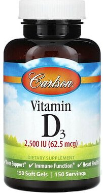 Carlson, Vitamin D3, 2.500 IE (62,5 mcg), 150 Weichkapseln