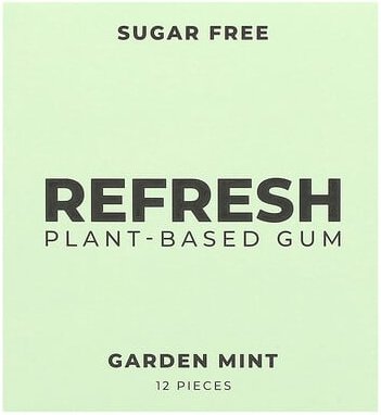 Refresh Gum, Plant-Based Gum, Garden Mint, pflanzliches Gummi, Gartenminze, 12 Stück