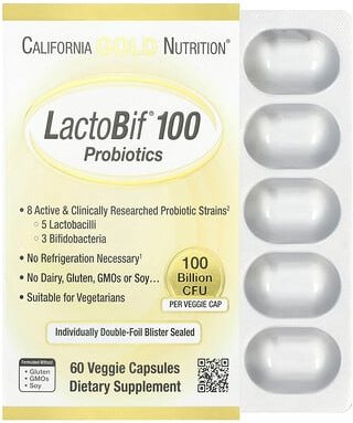 California Gold Nutrition, LactoBif® 100 Probiotics, Probiotika, 100 Milliarden KBE, 60 pflanzliche Kapseln