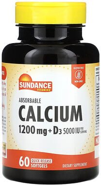 Sundance Vitamins, Absorbable Calcium + D3, gut absorbierbares Calcium + Vitamin D3, 60 Weichkapseln mit schneller Freis...