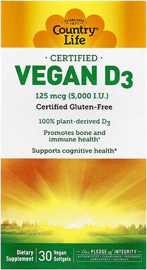Country Life, Certified Vegan D3, 125 mcg (5.000 IU), 30 vegane Weichkapseln