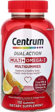 Centrum, Multi + Omega-3 Multigummis, natürliche Erdbeere, Zitrone und Orange, 110 Fruchtgummis