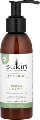 Sukin, Skin Relief, Cream Cleanser, Reinigungscreme für empfindliche, gestresste Haut, ohne Duftstoffe, 125 ml (4,23 fl....