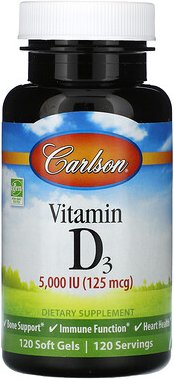 Carlson, Vitamin D3, 125 mg (5.000 IU), 120 Weichkapseln